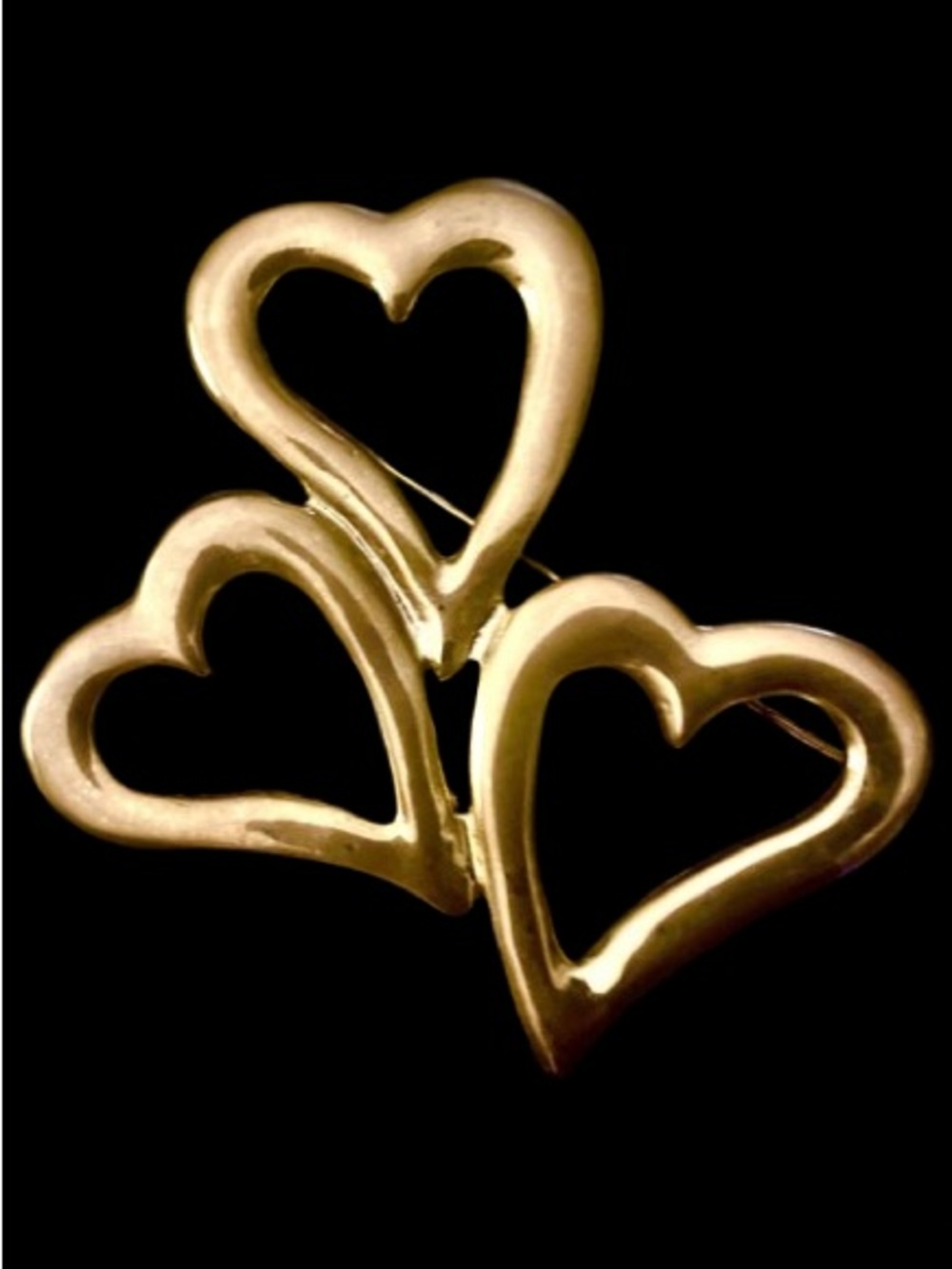 Vintage Signed Lady Remington Triple Heart Polished Gold Tone Metal Brooch Pin